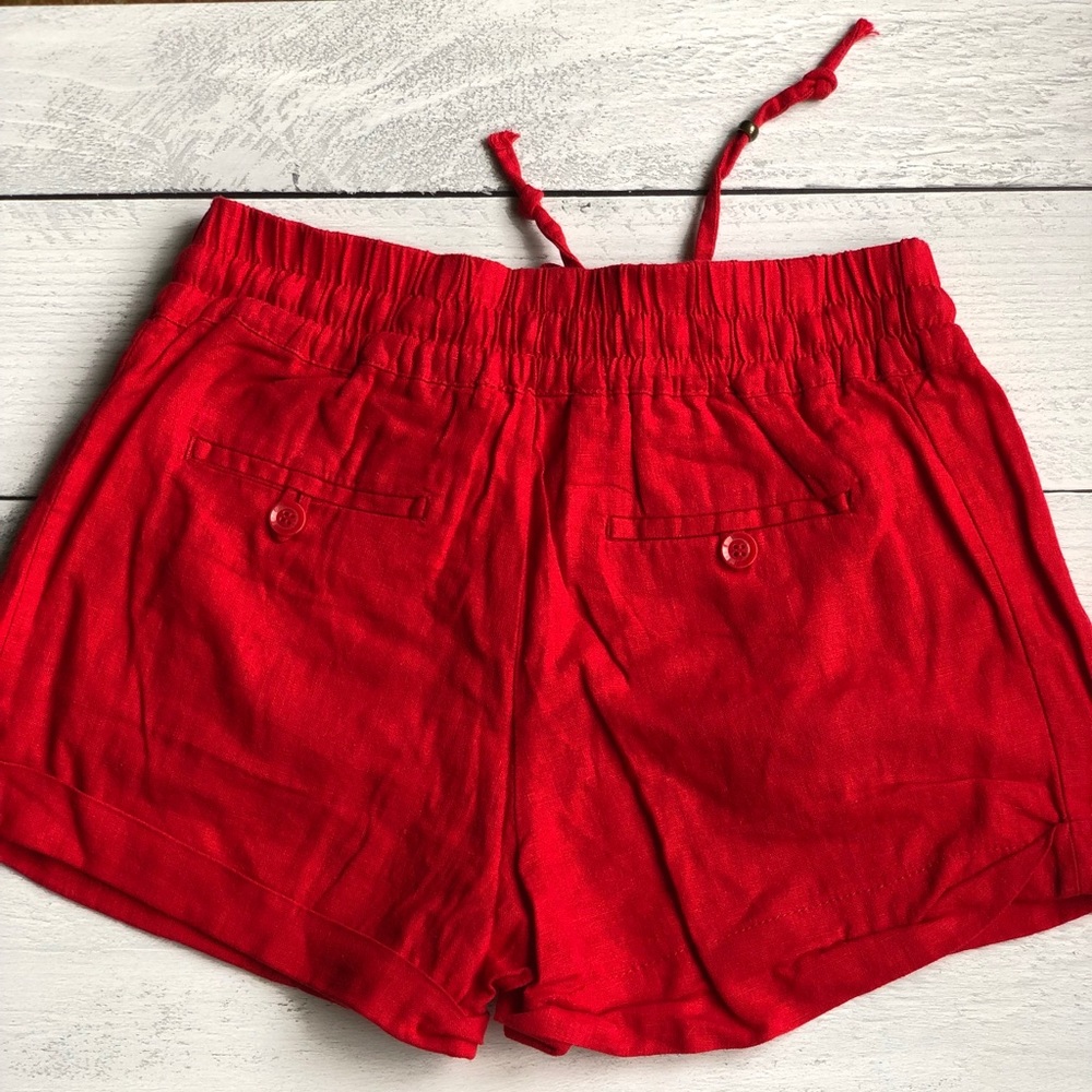 New Red Linen Drawstring Shorts - Picture 2 of 4